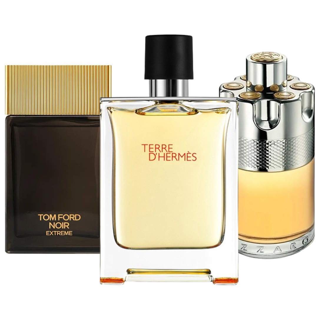 Промоционално комбо от 3 парфюма: Terre d’Hermès, Azzaro Wanted и Tom Ford Noir Extreme, по 100 мл всеки.